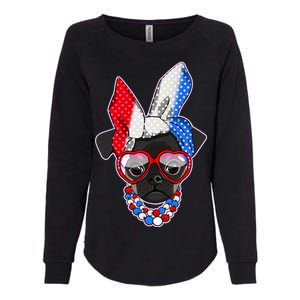 Red White And Blue Hipster Pug Womens California Wash Sweatshirt