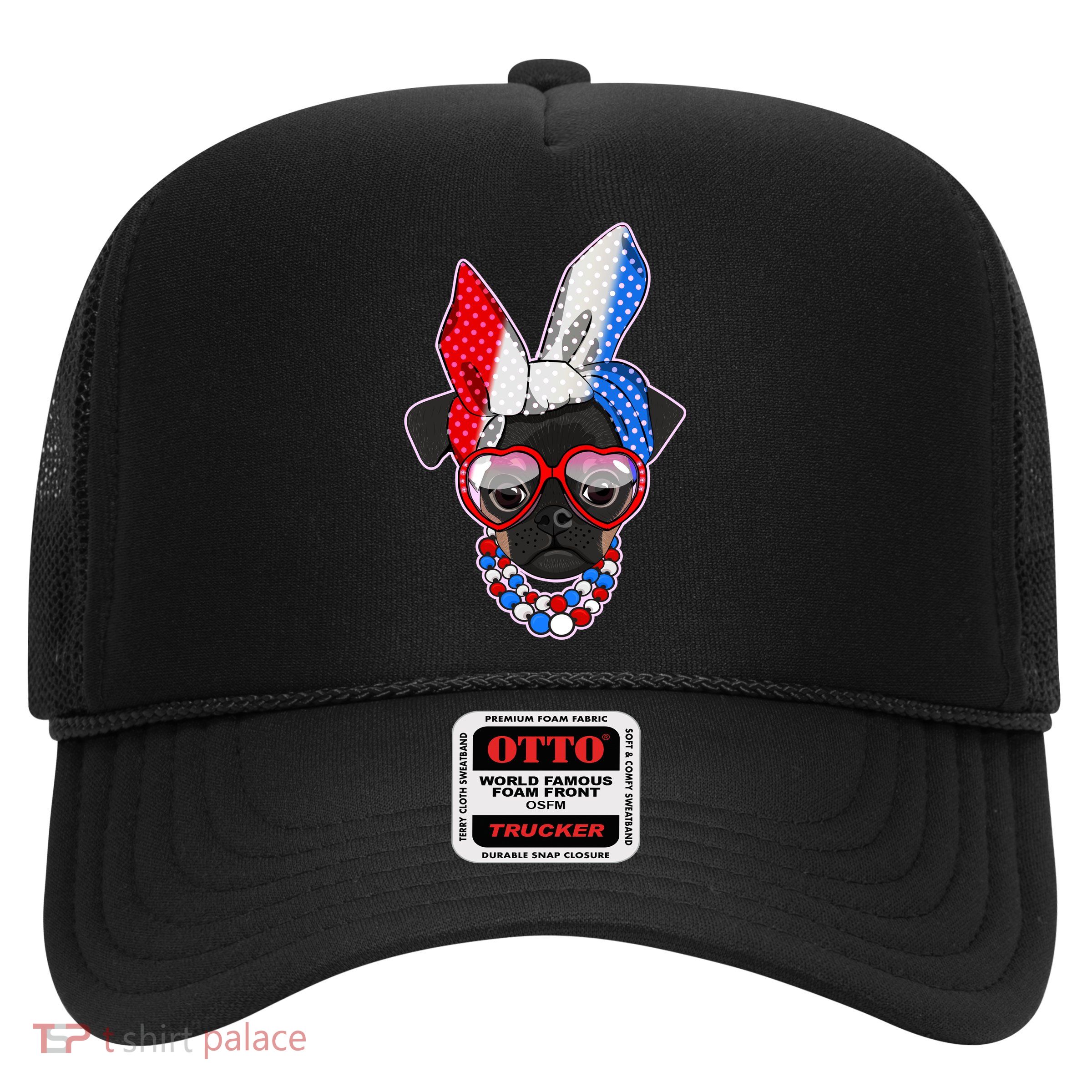 Red White And Blue Hipster Pug Trucker Hat