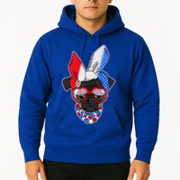Red White And Blue Hipster Pug Hoodie