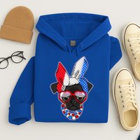 Red White And Blue Hipster Pug Hoodie