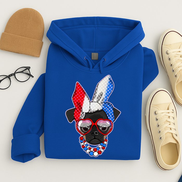Red White And Blue Hipster Pug Hoodie