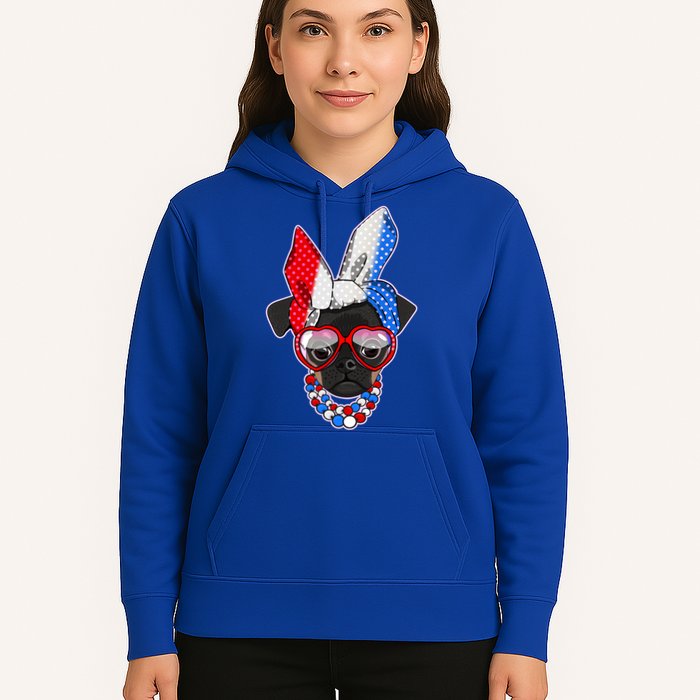 Red White And Blue Hipster Pug Hoodie