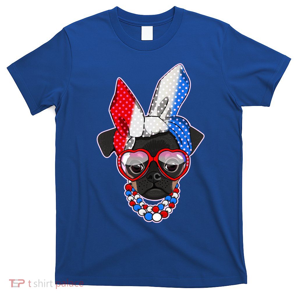 Red White And Blue Hipster Pug T-Shirt