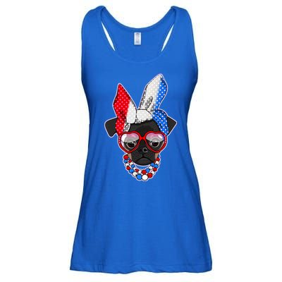 Red White And Blue Hipster Pug Ladies Essential Flowy Tank