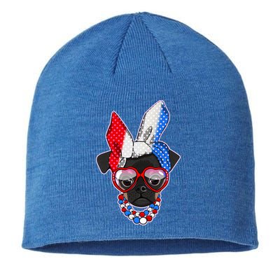 Red White And Blue Hipster Pug Sustainable Beanie