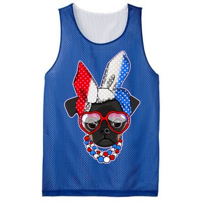 Red White And Blue Hipster Pug Mesh Reversible Basketball Jersey Tank