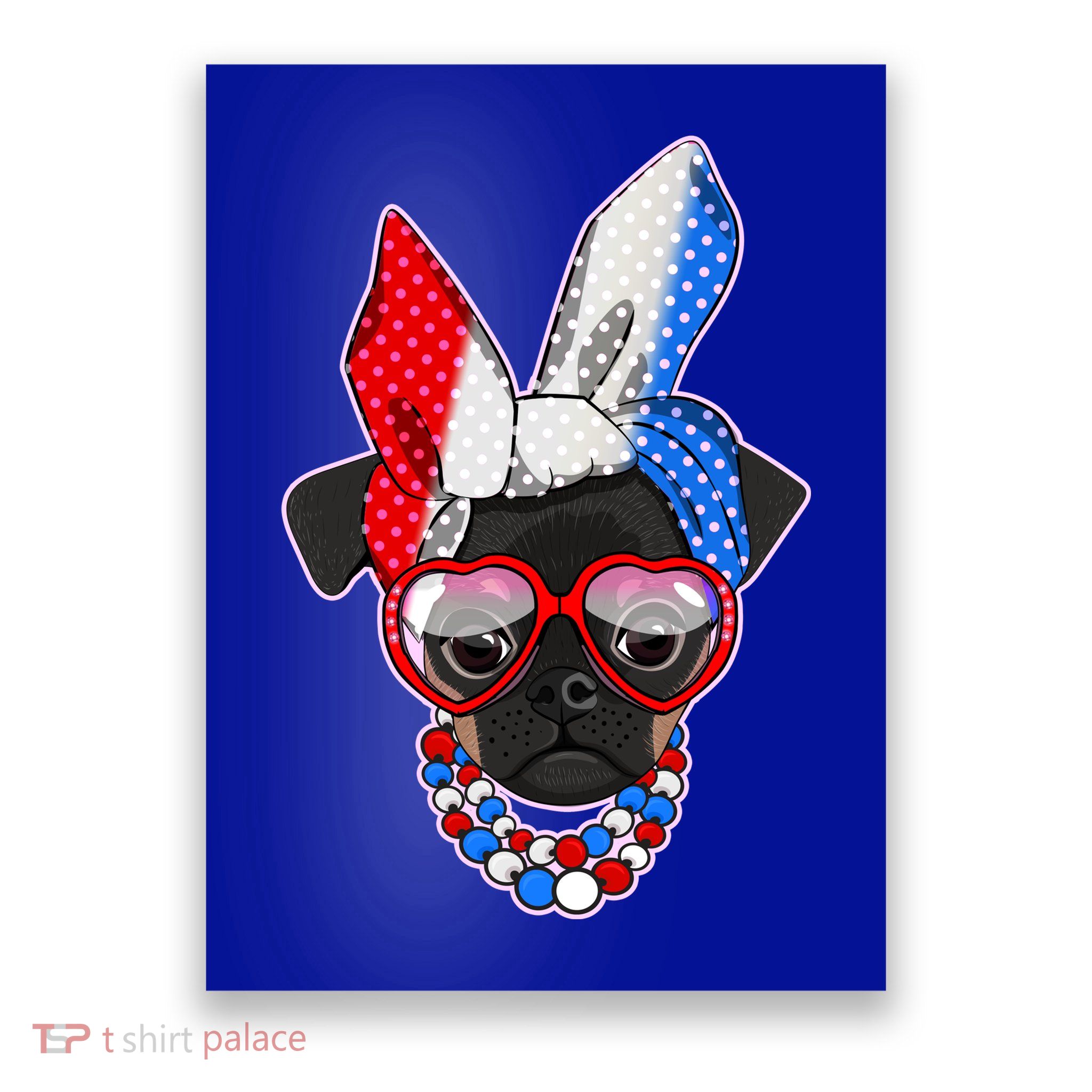 Red White And Blue Hipster Pug Poster