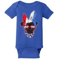 Red White And Blue Hipster Pug Baby Bodysuit