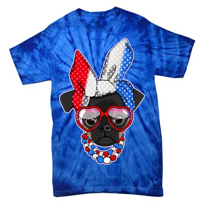 Red White And Blue Hipster Pug Tie-Dye T-Shirt