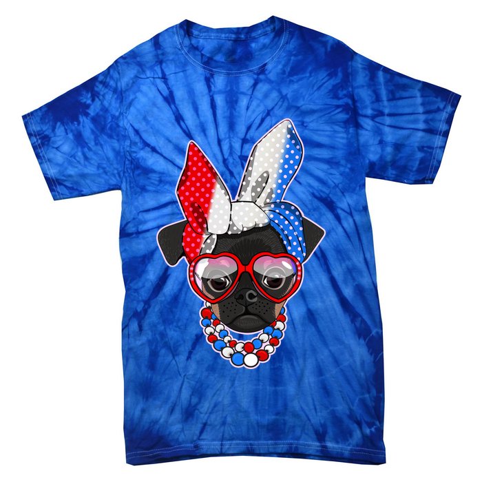 Red White And Blue Hipster Pug Tie-Dye T-Shirt