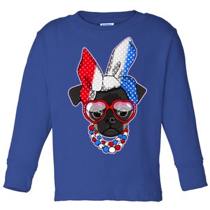 Red White And Blue Hipster Pug Toddler Long Sleeve Shirt