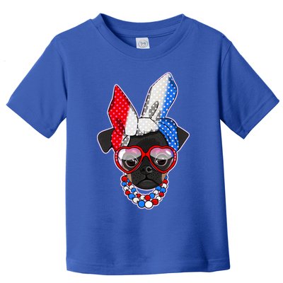 Red White And Blue Hipster Pug Toddler T-Shirt