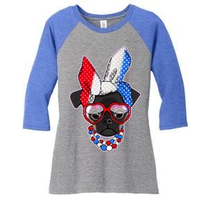 Red White And Blue Hipster Pug Women's Tri-Blend 3/4-Sleeve Raglan Shirt