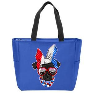 Red White And Blue Hipster Pug Zip Tote Bag