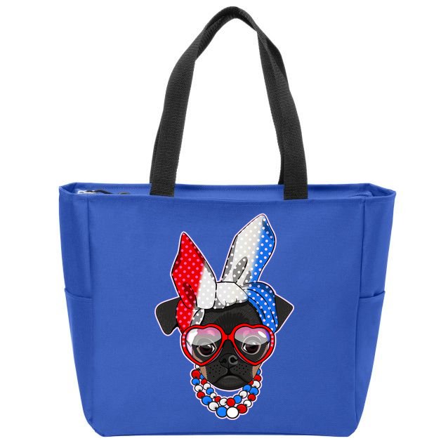 Red White And Blue Hipster Pug Zip Tote Bag