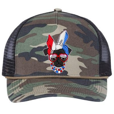 Red White And Blue Hipster Pug Retro Rope Trucker Hat Cap