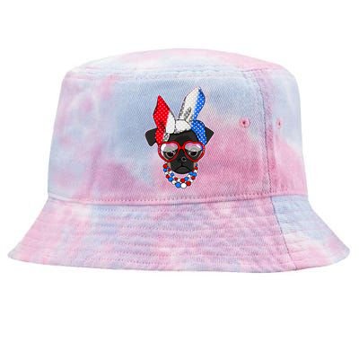 Red White And Blue Hipster Pug Tie-Dyed Bucket Hat