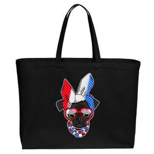 Red White And Blue Hipster Pug Cotton Canvas Jumbo Tote