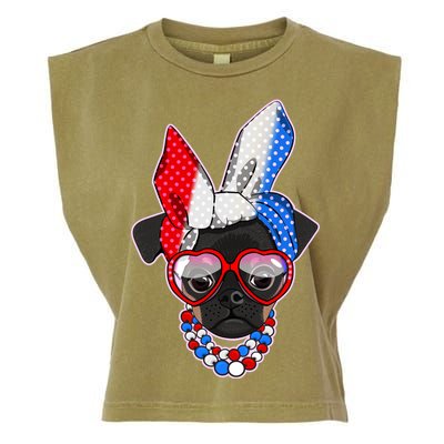 Red White And Blue Hipster Pug Garment-Dyed Women's Muscle Tee