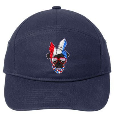 Red White And Blue Hipster Pug 7-Panel Snapback Hat