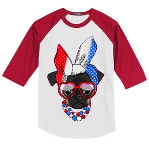 Red White And Blue Hipster Pug Kids Colorblock Raglan Jersey