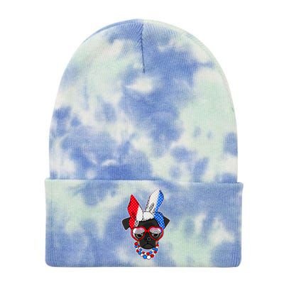 Red White And Blue Hipster Pug Tie Dye 12in Knit Beanie