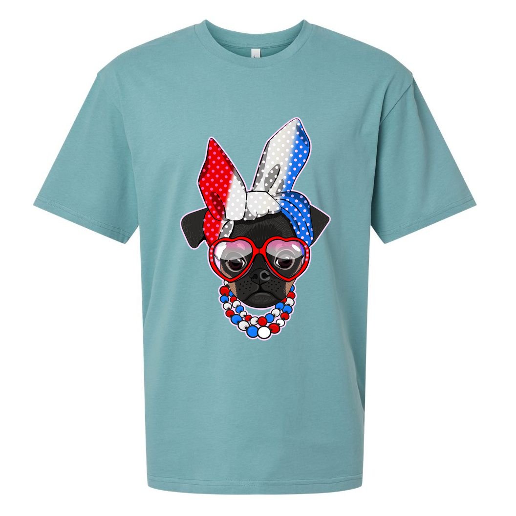 Red White And Blue Hipster Pug Sueded Cloud Jersey T-Shirt