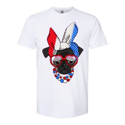 Red White And Blue Hipster Pug Softstyle® CVC T-Shirt