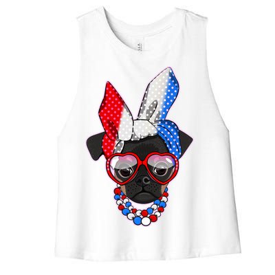 Red White And Blue Hipster Pug Women's Racerback Cropped Tank