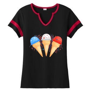 Red White and Blue USA American Ice Cream Cones Ladies Halftime Notch Neck Tee