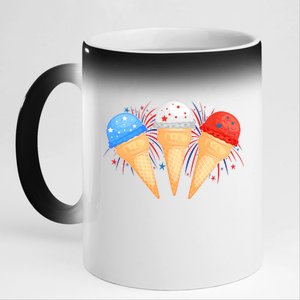 Red White and Blue USA American Ice Cream Cones 11oz Black Color Changing Mug