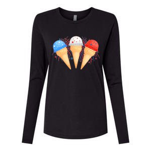 Red White and Blue USA American Ice Cream Cones Womens Cotton Relaxed Long Sleeve T-Shirt