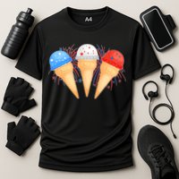 Red White and Blue USA American Ice Cream Cones Cooling Performance Crew T-Shirt