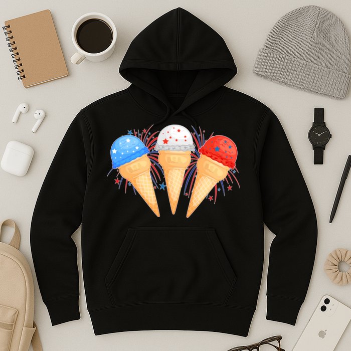 Red White and Blue USA American Ice Cream Cones Hoodie