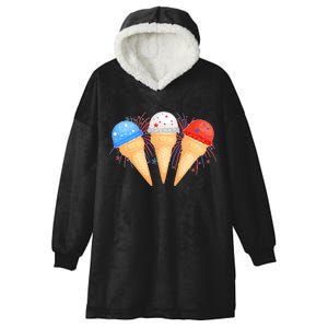 Red White and Blue USA American Ice Cream Cones Hooded Wearable Blanket