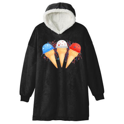 Red White and Blue USA American Ice Cream Cones Hooded Wearable Blanket