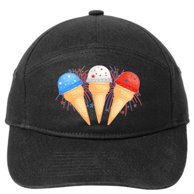 Red White and Blue USA American Ice Cream Cones 7-Panel Snapback Hat