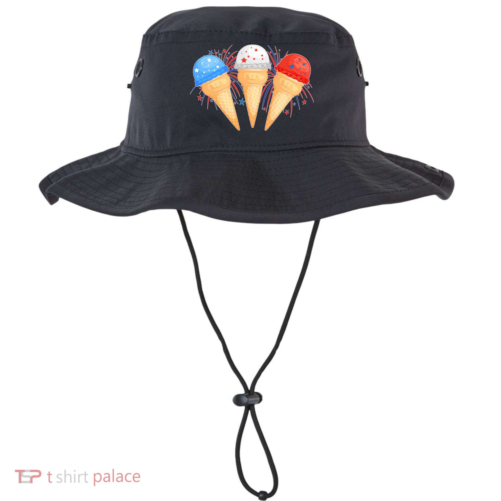 Red White and Blue USA American Ice Cream Cones Bucket Hat