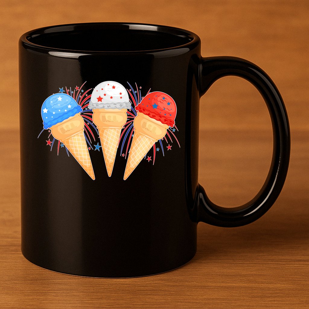 Red White and Blue USA American Ice Cream Cones 11oz C Handle Ceramic Mug