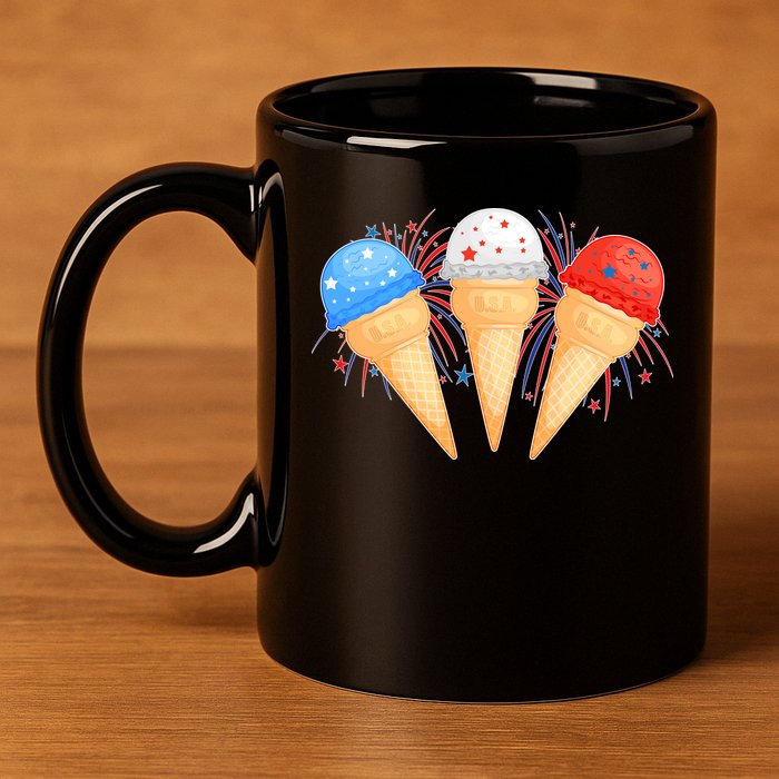 Red White and Blue USA American Ice Cream Cones 11oz C Handle Ceramic Mug