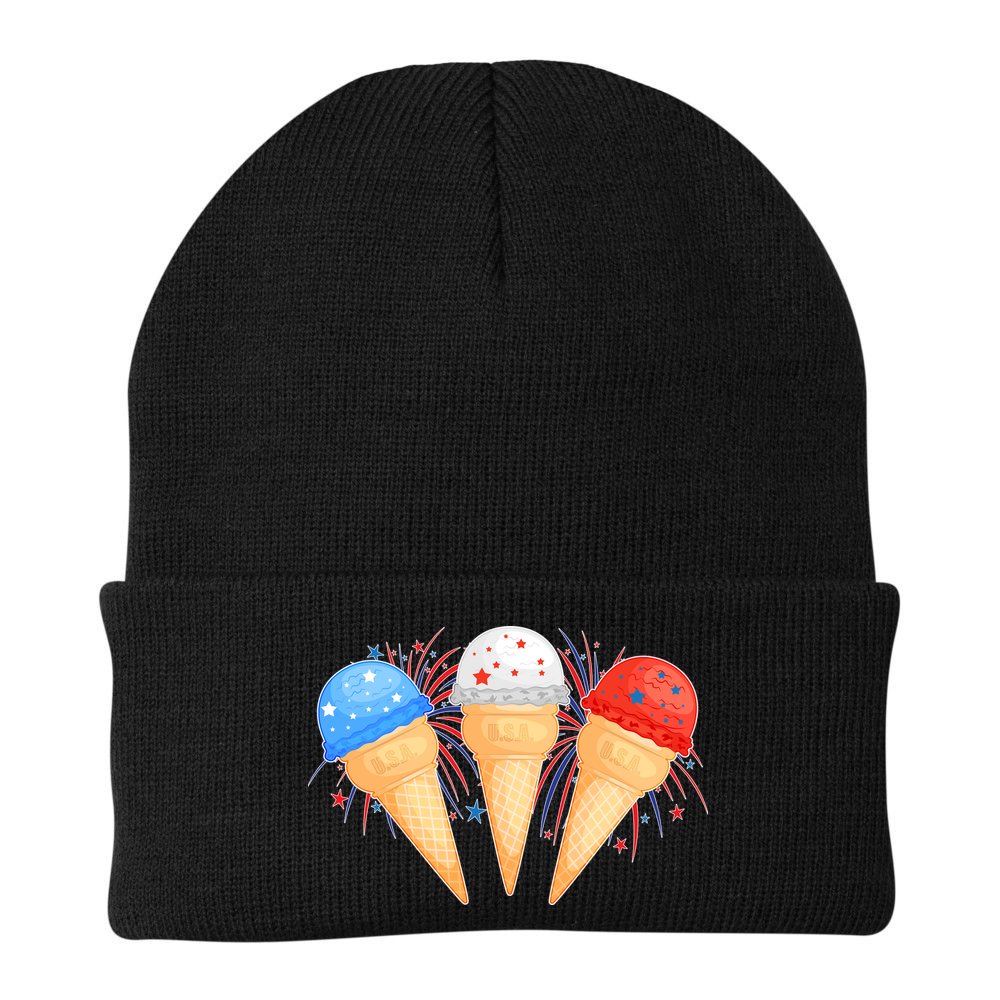 Red White and Blue USA American Ice Cream Cones Beanie