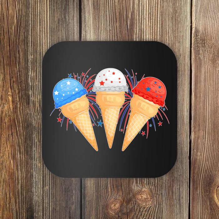 Red White and Blue USA American Ice Cream Cones Coaster