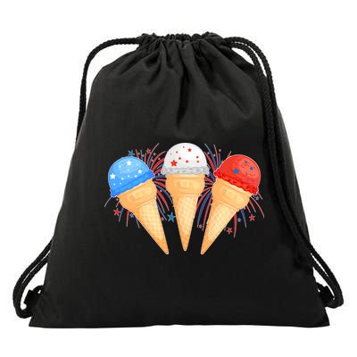Red White and Blue USA American Ice Cream Cones Drawstring Bag