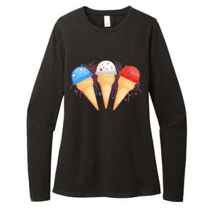 Red White and Blue USA American Ice Cream Cones Womens CVC Long Sleeve Shirt