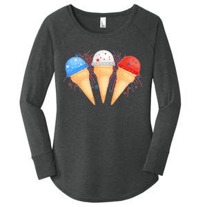 Red White and Blue USA American Ice Cream Cones Women's Perfect Tri Tunic Long Sleeve Shirt