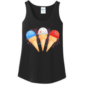 Red White and Blue USA American Ice Cream Cones Ladies Essential Tank