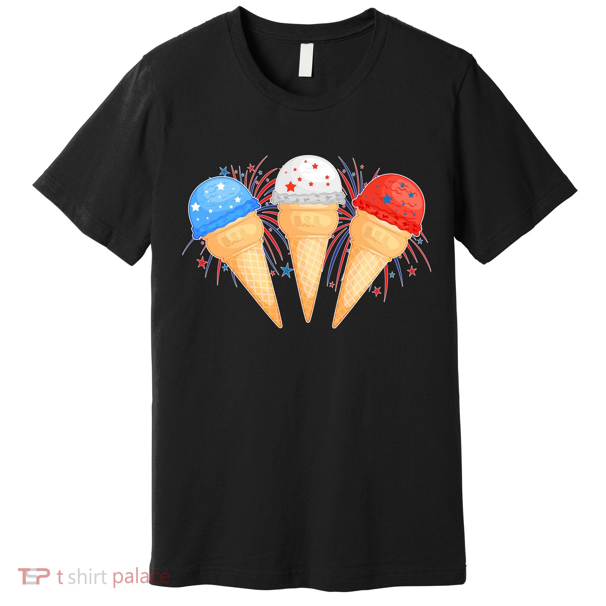 Red White and Blue USA American Ice Cream Cones Premium T-Shirt
