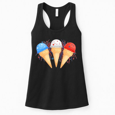 Red White and Blue USA American Ice Cream Cones Womens Tank Top