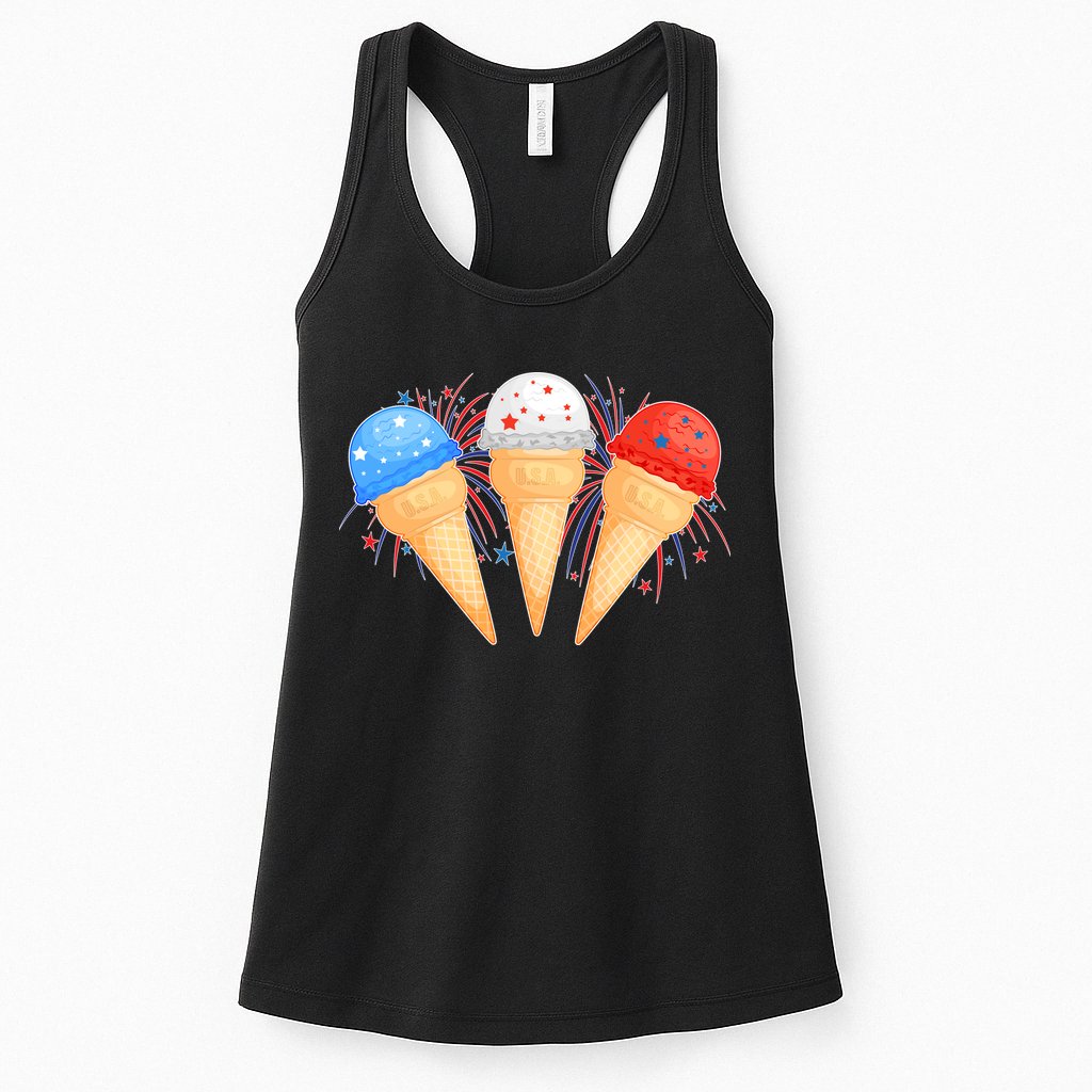 Red White and Blue USA American Ice Cream Cones Womens Tank Top