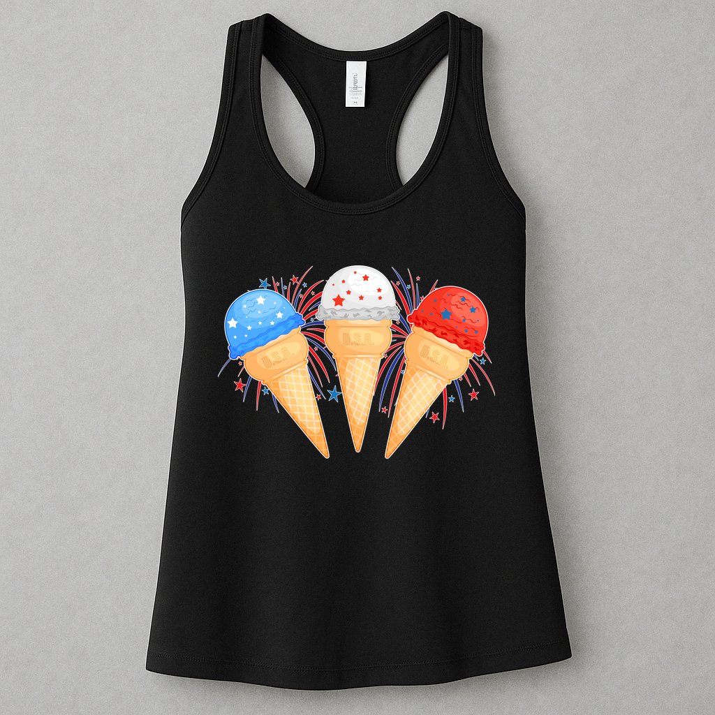 Red White and Blue USA American Ice Cream Cones Womens Tank Top